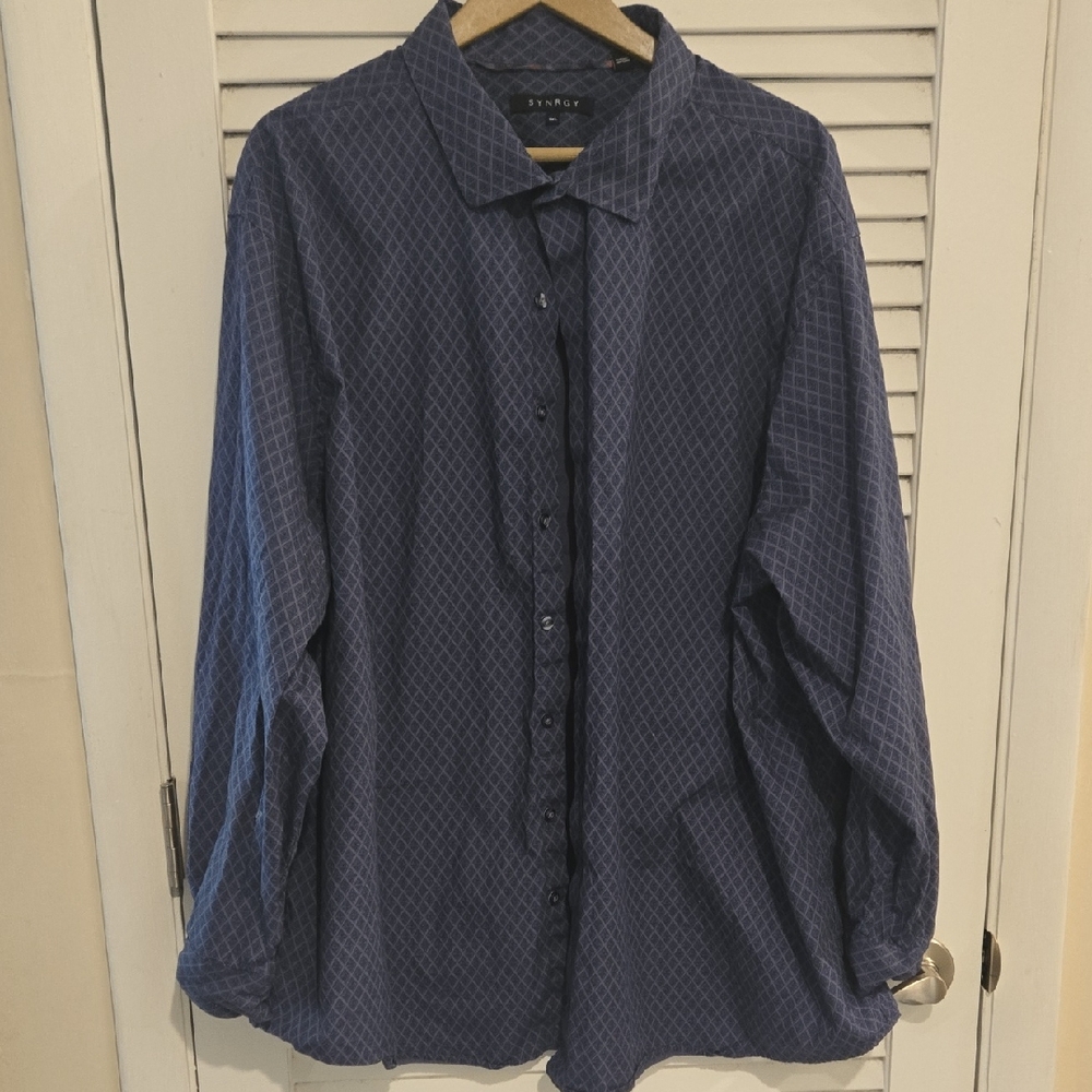 NWOT SYNRGY Navy Patterned Casual Button-Down Shirt 3XL
